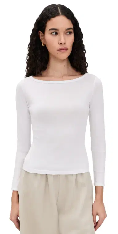 Enza Costa Fine Cotton Boat Neck ong Sleeve Top White | Thumbnail 1 Enza Costa Fine Cotton Boat Neck ong Sleeve Top White | Thumbnail 1