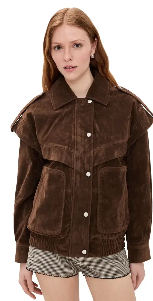 Faux uede Layered Bomber Jacket Brunette