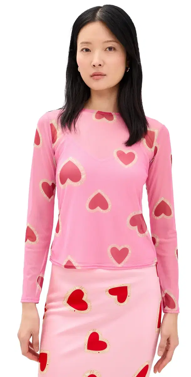 Pink Hearts Mesh Top Pink