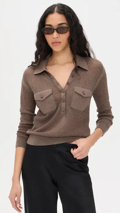 L'Agence Carine Pointelle Collared Sweater Mushroom M | Thumbnail 2