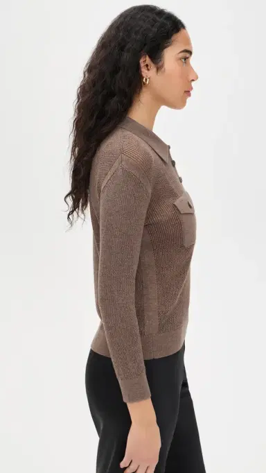 L'Agence Carine Pointelle Collared Sweater Mushroom M | Thumbnail 4