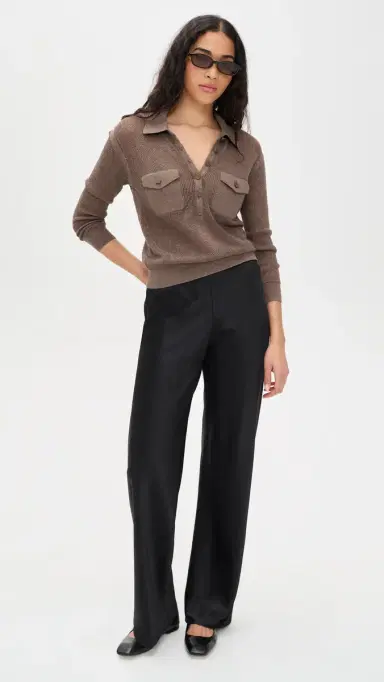 L'Agence Carine Pointelle Collared Sweater Mushroom M | Thumbnail 5