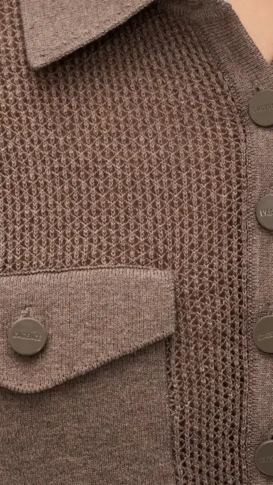 L'Agence Carine Pointelle Collared Sweater Mushroom M | Thumbnail 6