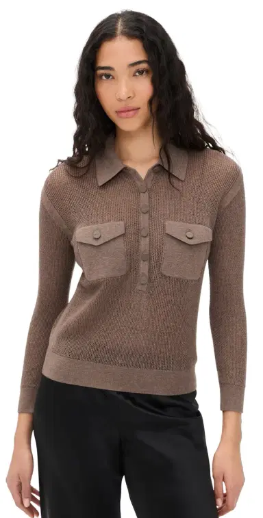 L'Agence Carine Pointelle Collared Sweater Mushroom M | Thumbnail 1