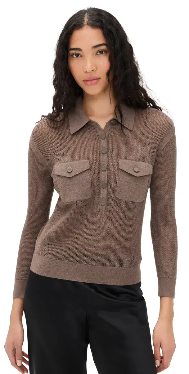 L'AGENCE Carine Pointelle Collared Sweater ushroom