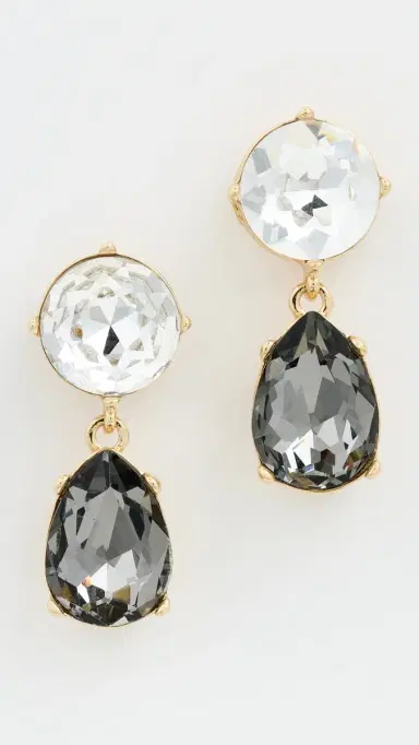 Kenneth Jay Lane Teardrop Bottom Earrings Gold/Crystal/Black Diamond One Size | Thumbnail 2