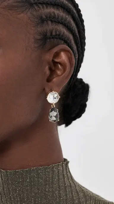Kenneth Jay Lane Teardrop Bottom Earrings Gold/Crystal/Black Diamond One Size | Thumbnail 3