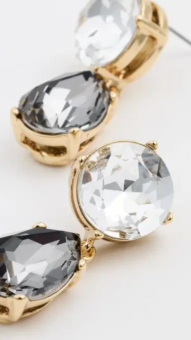 Kenneth Jay Lane Teardrop Bottom Earrings Gold/Crystal/Black Diamond One Size | Thumbnail 4
