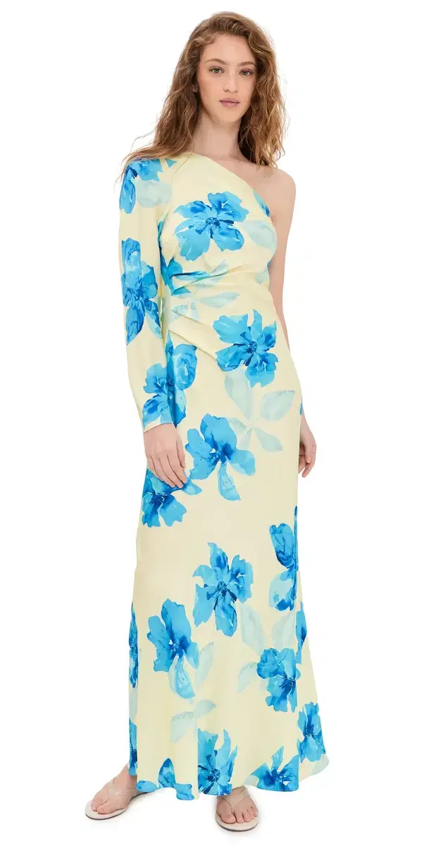 Kivari Sophie One Sleeve Maxi Dress Yellow Blue