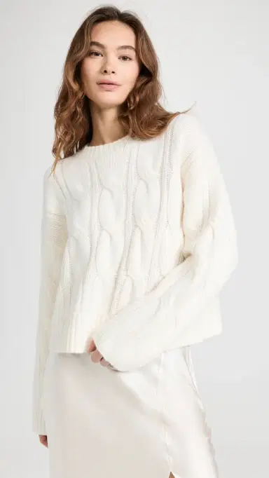 Sablyn Cable Knit Cashmere Sweater Gardenia L | Thumbnail 2