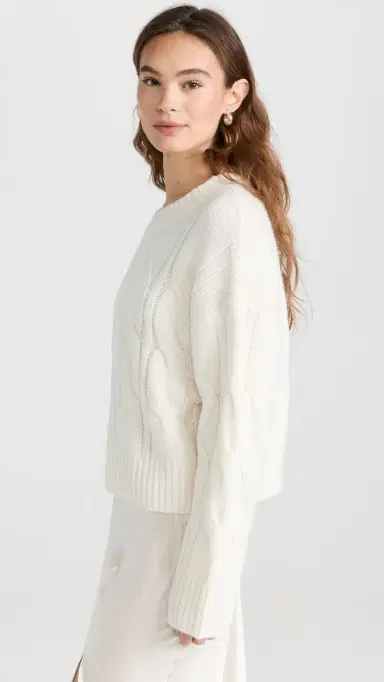 Sablyn Cable Knit Cashmere Sweater Gardenia L | Thumbnail 4