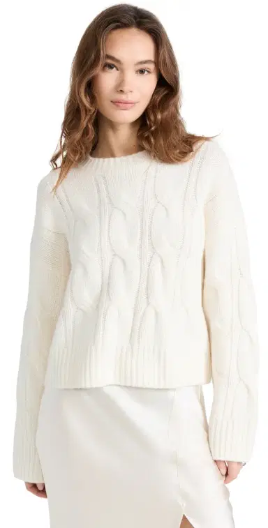 Sablyn Cable Knit Cashmere Sweater Gardenia L | Thumbnail 1