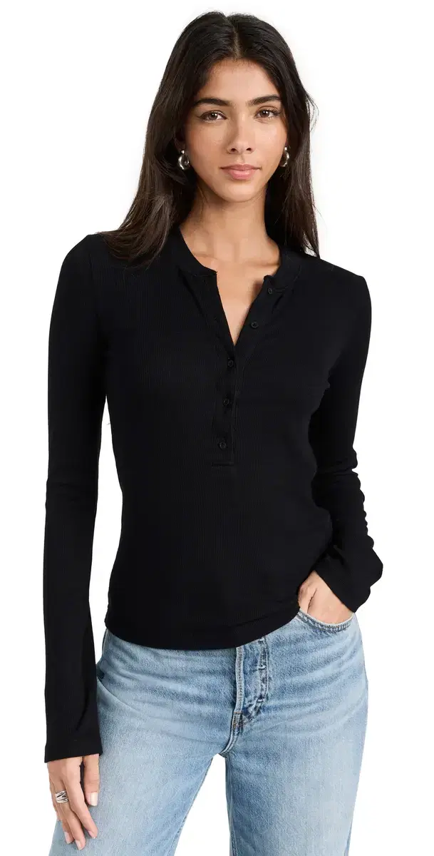 Verona Long leeve Henley Jet Black