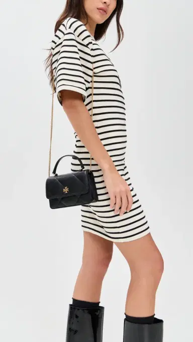Tory Burch Kira Diamond Quilt Mini Top Handle Chain Crossbody Bag Black One Size | Thumbnail 3 Tory Burch Kira Diamond Quilt Mini Top Handle Chain Crossbody Bag Black One Size | Thumbnail 3