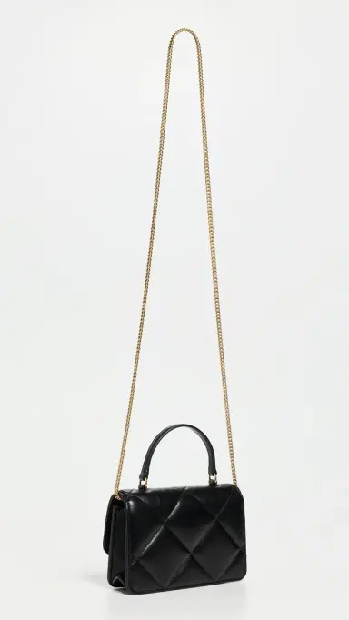 Tory Burch Kira Diamond Quilt Mini Top Handle Chain Crossbody Bag Black One Size | Thumbnail 4 Tory Burch Kira Diamond Quilt Mini Top Handle Chain Crossbody Bag Black One Size | Thumbnail 4