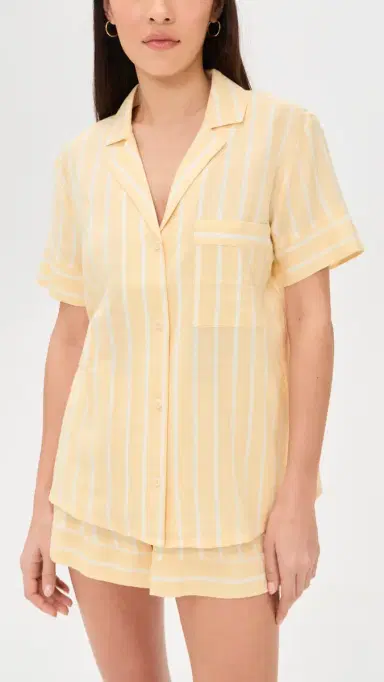 Eberjey Nautico Shortie Pajama Set Classic Stripe Sunbeam M | Thumbnail 2