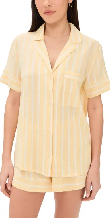 Eberjey Nautico Shortie Pajama Set Classic Stripe Sunbeam M | Thumbnail 1
