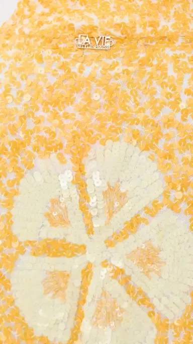 La Vie Style House Sequin Hawaiian Flower Mini Caftan Yellow & White One Size | Thumbnail 6
