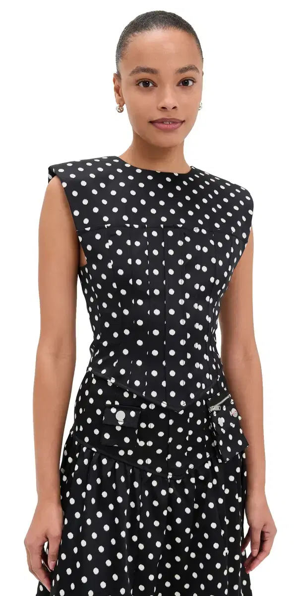 Printed Double Satin Corset Top Black