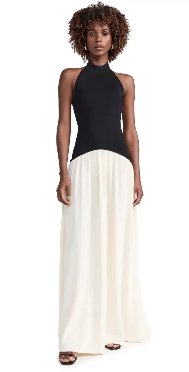 The Halter Soglio Dress Ecru/Noir