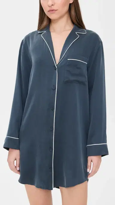 Lunya Long Sleeve Button Down Silk Shirt Dress | Thumbnail 2