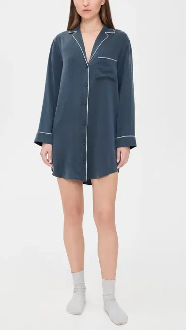 Lunya Long Sleeve Button Down Silk Shirt Dress | Thumbnail 5