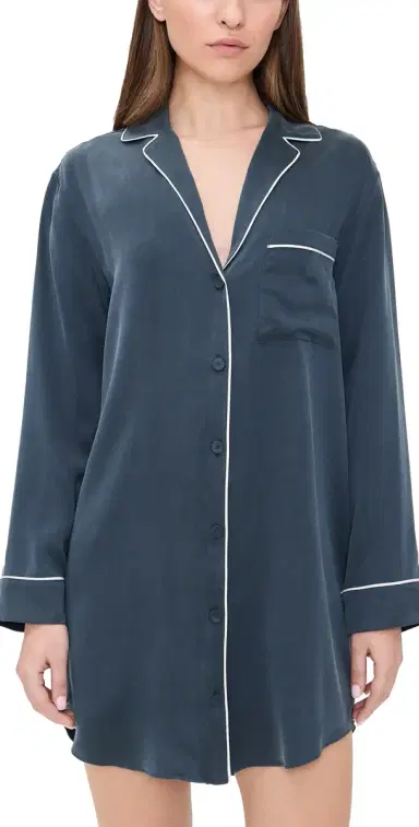 Lunya Long Sleeve Button Down Silk Shirt Dress | Thumbnail 1