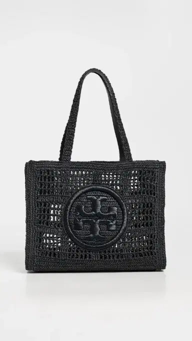 Tory Burch Ella Hand Crocheted Small Tote Black One Size | Thumbnail 2 Tory Burch Ella Hand Crocheted Small Tote Black One Size | Thumbnail 2