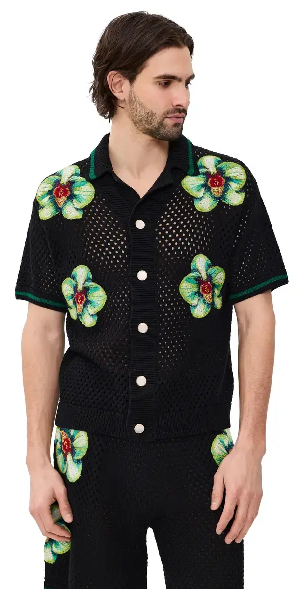 Casablanca Glitch Orchid Embroidered Crochet hirt Black