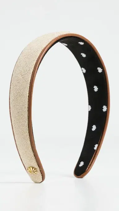 Lele Sadoughi Bessette Faux Leather Trim Headband Natural Canvas One Size | Thumbnail 2