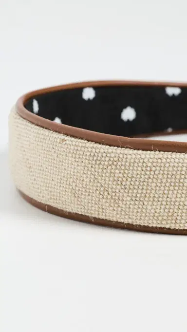Lele Sadoughi Bessette Faux Leather Trim Headband Natural Canvas One Size | Thumbnail 4