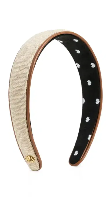 Lele Sadoughi Bessette Faux Leather Trim Headband Natural Canvas One Size | Thumbnail 5