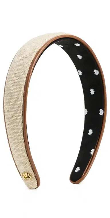 Lele Sadoughi Bessette Faux Leather Trim Headband Natural Canvas One Size | Thumbnail 1
