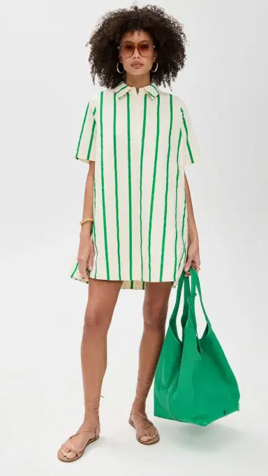 English Factory Striped Kaftan Mini Dress Green ulti | Thumbnail 2