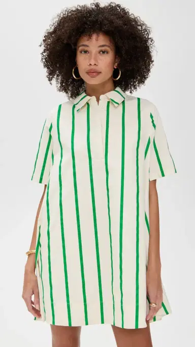 English Factory Striped Kaftan Mini Dress Green ulti | Thumbnail 3