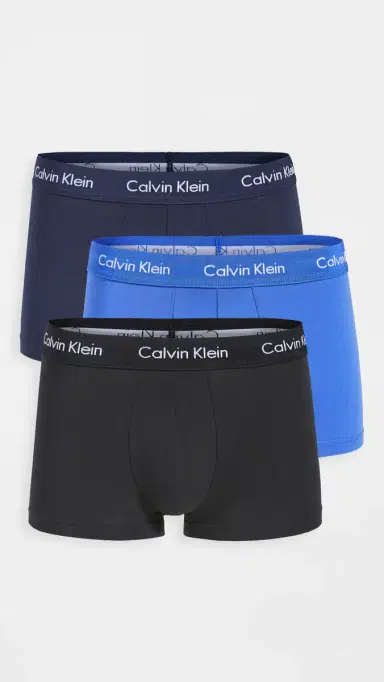 Calvin Klein Underwear Cotton Stretch 3-Pack Low Rise Trunks Black/Blue Shadow/Cobalt Water XL | Thumbnail 2