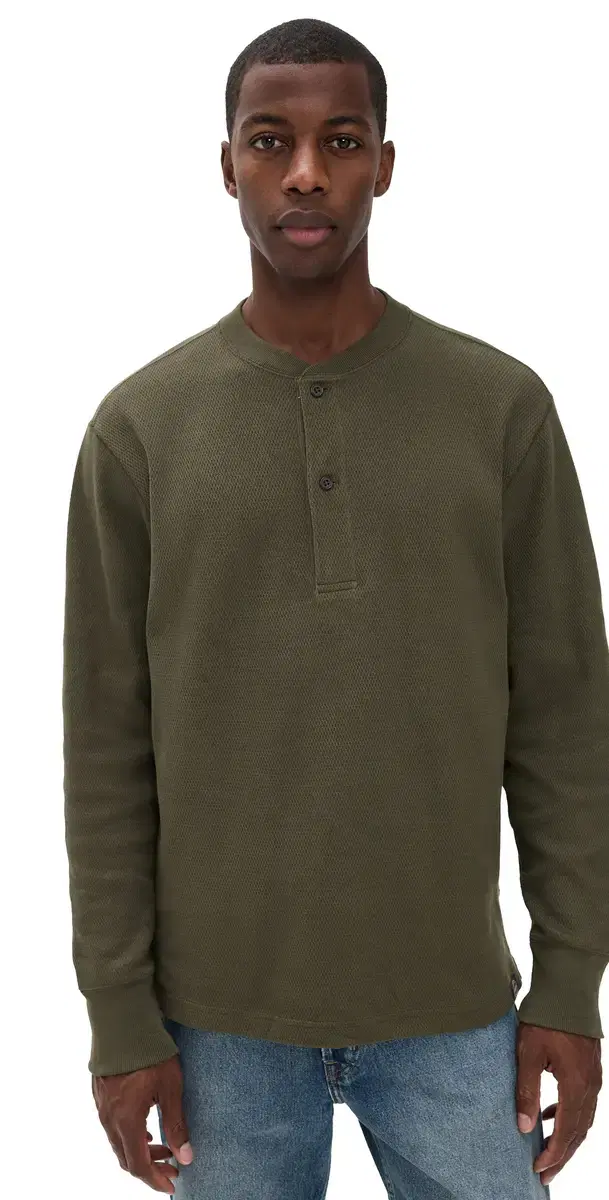 Filson Waffle Knit Henley Top Mossy Rock