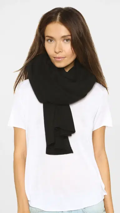 White + Warren Cashmere Travel Wrap Scarf Black One Size | Thumbnail 2