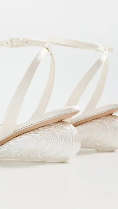 SIMKHAI Bridget Satin Oyster Shell Wedge Sandals Alabaster | Thumbnail 4 SIMKHAI Bridget Satin Oyster Shell Wedge Sandals Alabaster | Thumbnail 4