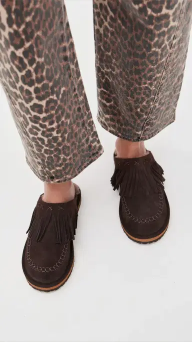 Free People Fallon Fringe Mules Chocolate | Thumbnail 3