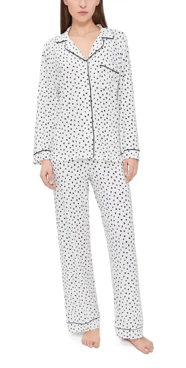Eberjey Gisele Printed ong Pajama Set Heart To Heart Black/Black