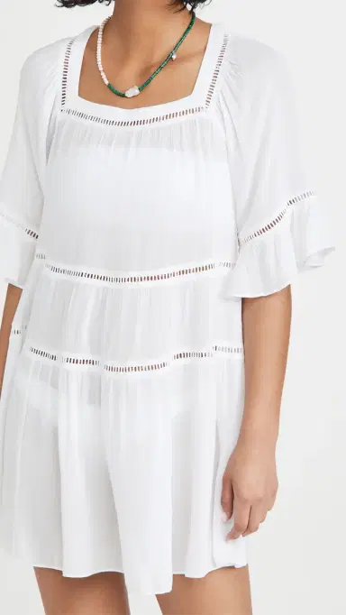 Playa Lucila Drop Waist Mini Coverup Dress White L | Thumbnail 2