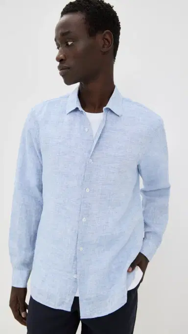 Orlebar Brown Giles Linen Button Down Shirt Navy/White | Thumbnail 2