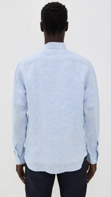 Orlebar Brown Giles Linen Button Down Shirt Navy/White | Thumbnail 3