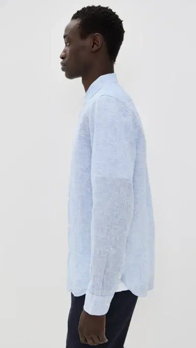 Orlebar Brown Giles Linen Button Down Shirt Navy/White | Thumbnail 4