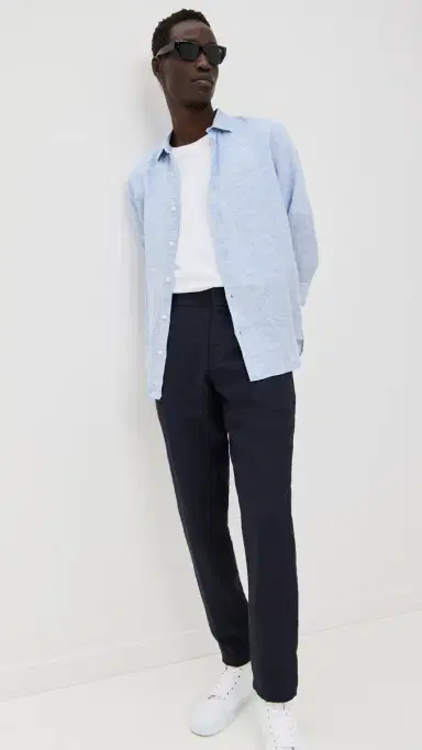 Orlebar Brown Giles Linen Button Down Shirt Navy/White | Thumbnail 5