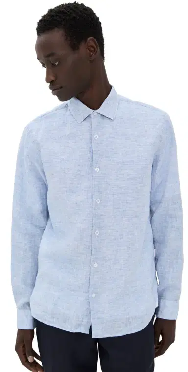 Orlebar Brown Giles Linen Button Down Shirt Navy/White | Thumbnail 1