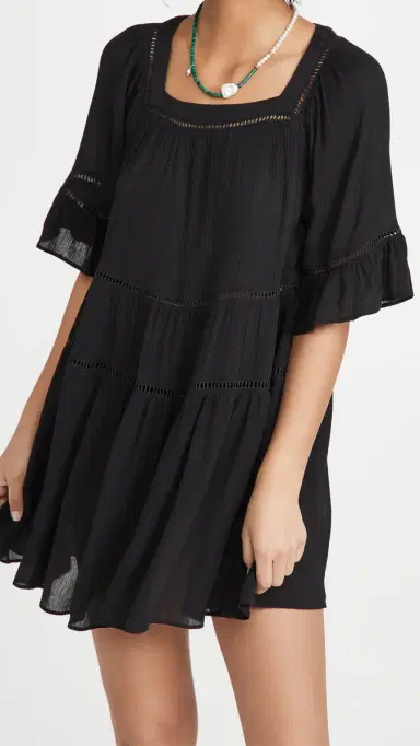 Playa Lucila Drop Waist Mini Coverup Dress Black XL | Thumbnail 2 Playa Lucila Drop Waist Mini Coverup Dress Black XL | Thumbnail 2