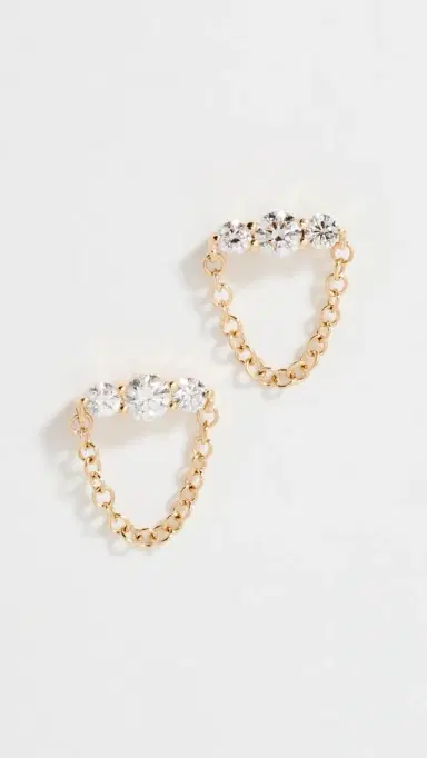 EF COLLECTION 14k Gold Graduated Diamond Bar Chain Stud Earrings | Thumbnail 2