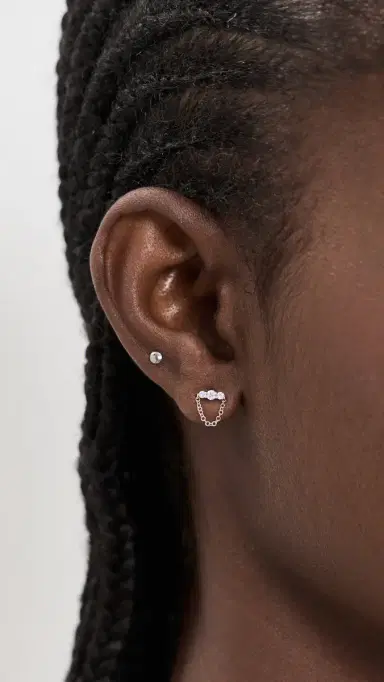 EF COLLECTION 14k Gold Graduated Diamond Bar Chain Stud Earrings | Thumbnail 3